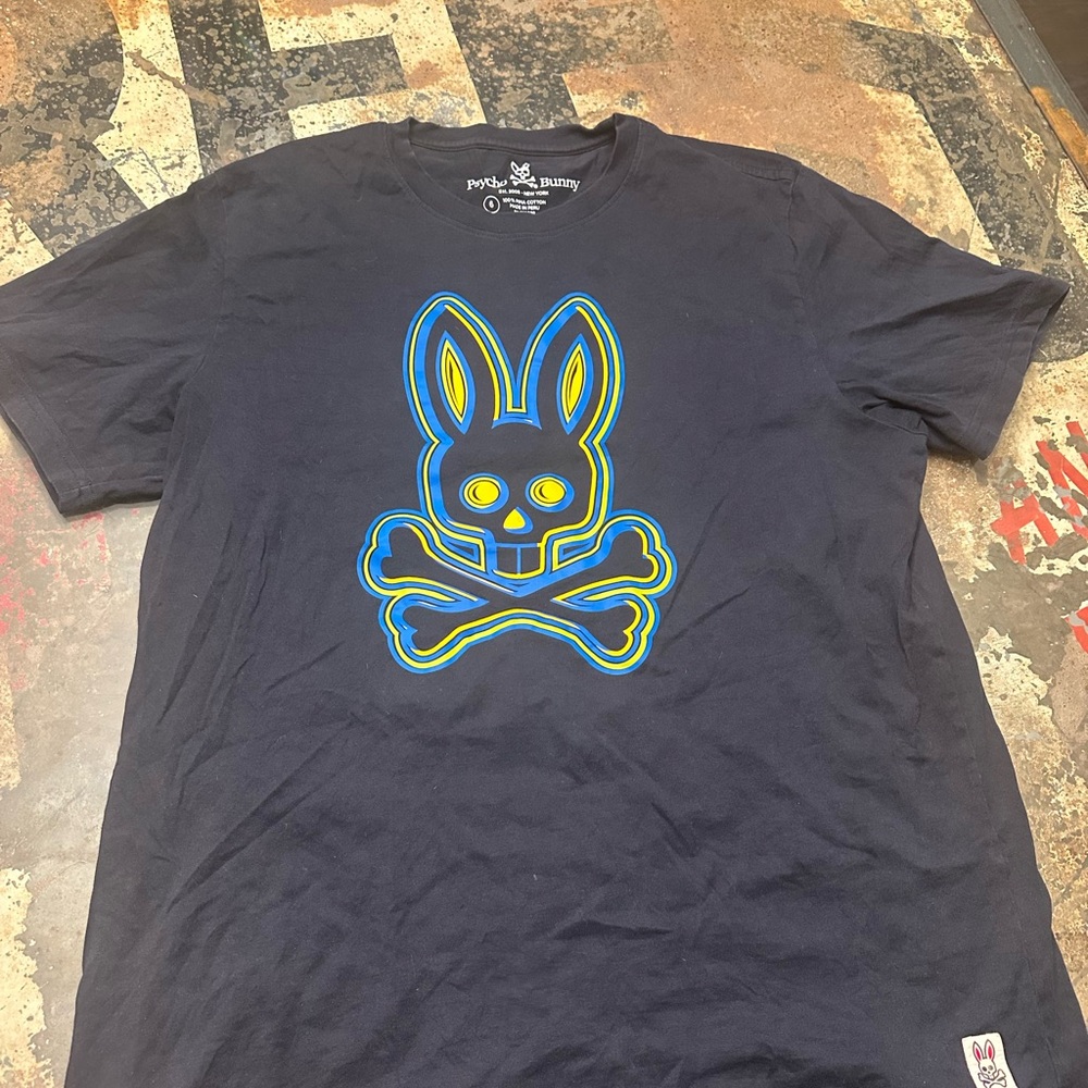 Psycho Bunny Black T-Shirt with Neon Bunny Skull